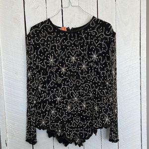 Blouse with floral beaded pattern